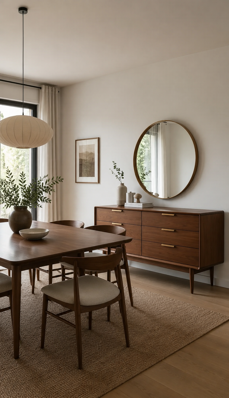 Scandinavian Mid-Century Walnut 6-Drawer Buffet (Without Mirror)