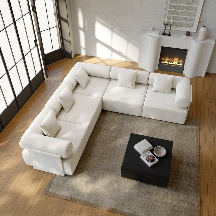 110" 5-Piece Moduler white velvet L-Shaped sectional sofa