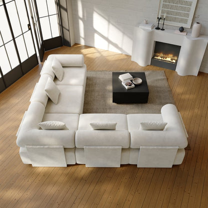 110" 5-Piece Moduler white velvet L-Shaped sectional sofa