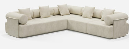 110" 5-Piece Moduler white velvet L-Shaped sectional sofa