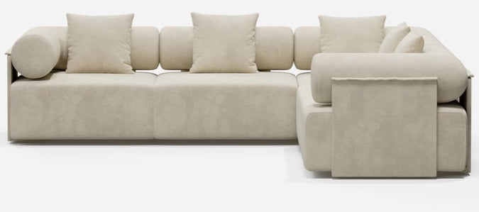 110" 5-Piece Moduler white velvet L-Shaped sectional sofa