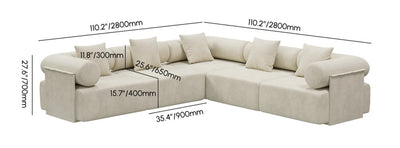 110" 5-Piece Moduler white velvet L-Shaped sectional sofa - Homzy