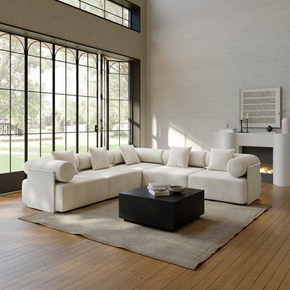 110" 5-Piece Moduler white velvet L-Shaped sectional sofa