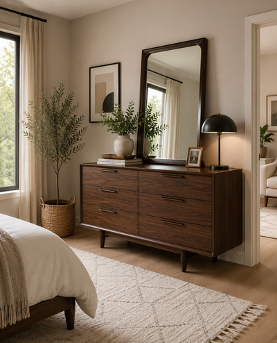 Mid-Century Walnut 6-Drawer Unit (Without Mirror)
