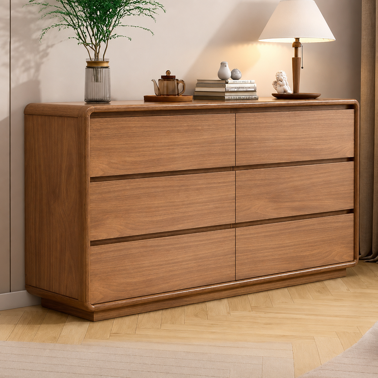 Milano Walnut 6-Drawer Dresser