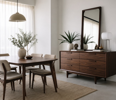 Mid-Century Walnut 6-Drawer Unit (Without Mirror)