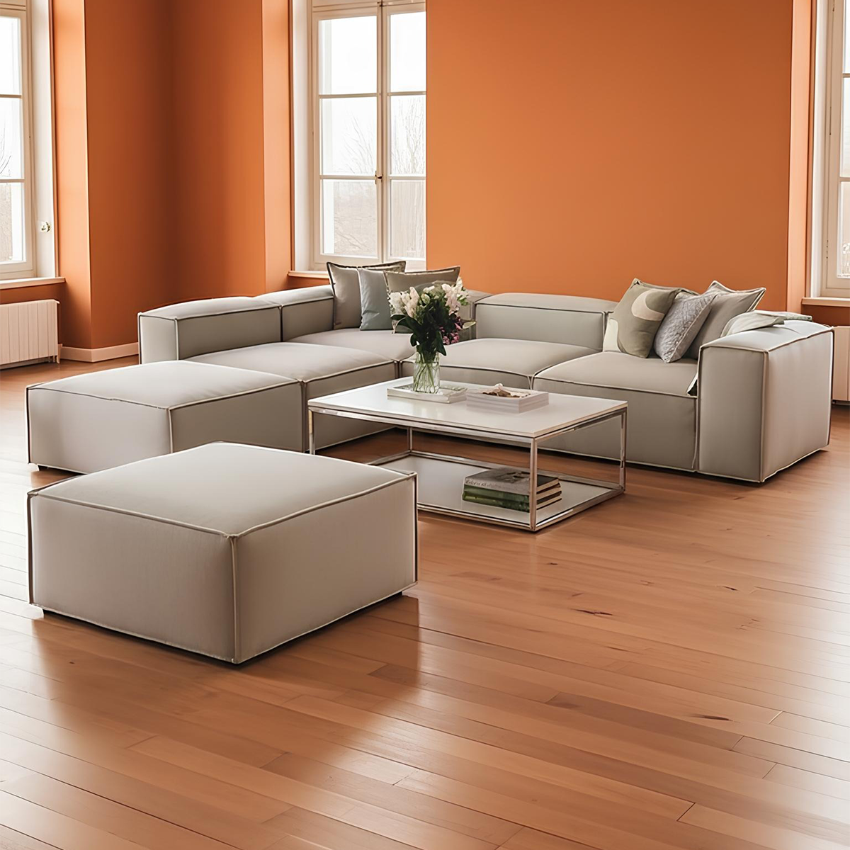 Everly L Shape Sofa + 2 Ottomans