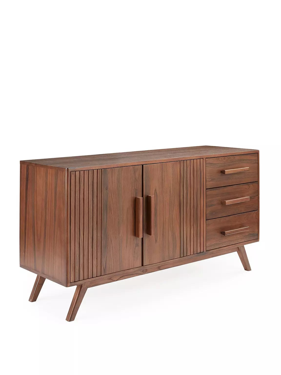 Mid-Century Fluted Walnut Sideboard Cabinet