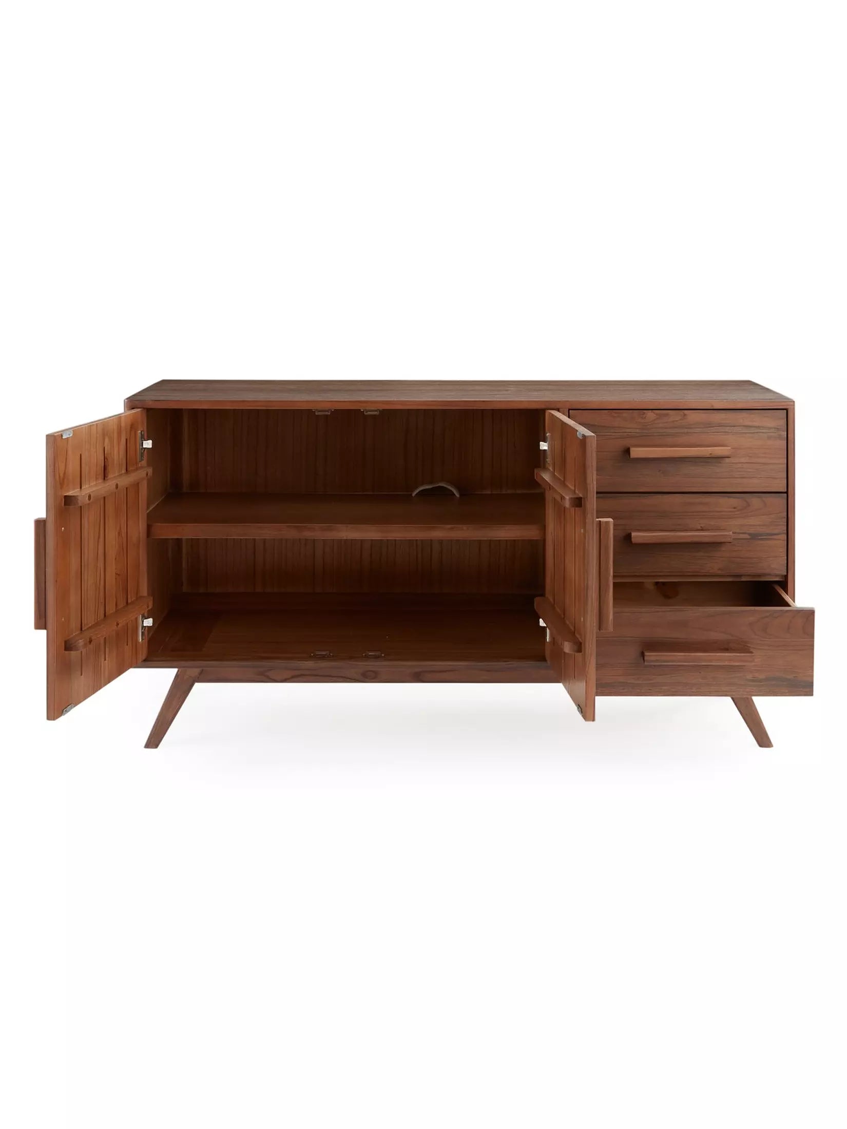 Mid-Century Fluted Walnut Sideboard Cabinet