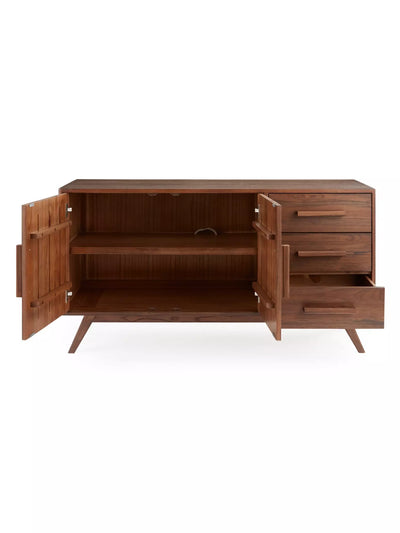 Mid-Century Fluted Walnut Sideboard Cabinet