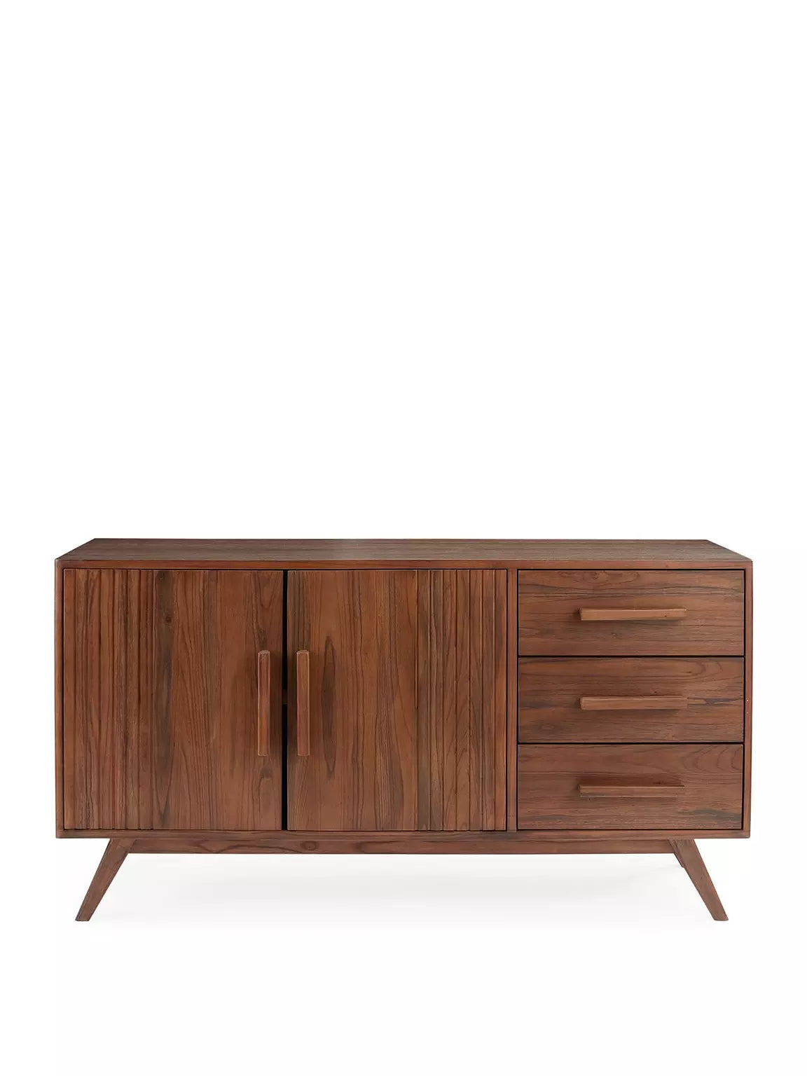 Mid-Century Fluted Walnut Sideboard Cabinet