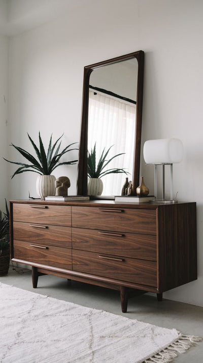 Mid-Century Walnut 6-Drawer Unit (Without Mirror)