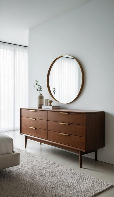 Scandinavian Mid-Century Walnut 6-Drawer Buffet (Without Mirror)