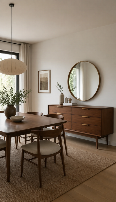 Scandinavian Mid-Century Walnut 6-Drawer Buffet (Without Mirror)